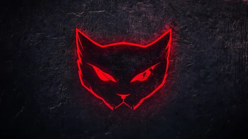 Red feline head outline glows against textured dark surface