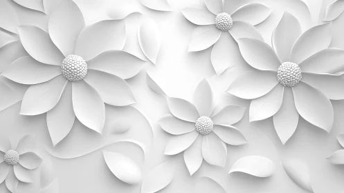 White Flower Garden: Minimalist 3D Floral Composition