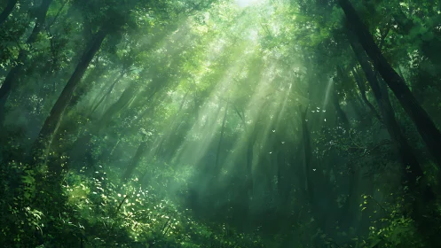 Volumetric Crepuscular Rays Through Dense Deciduous Forest Canopy