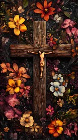 Floral crucifix tableau weaving sorrow, sacrifice and spring.