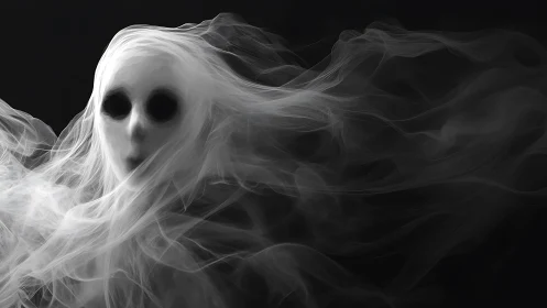 Haunting spectral figure emerges from swirling ghostly smoke