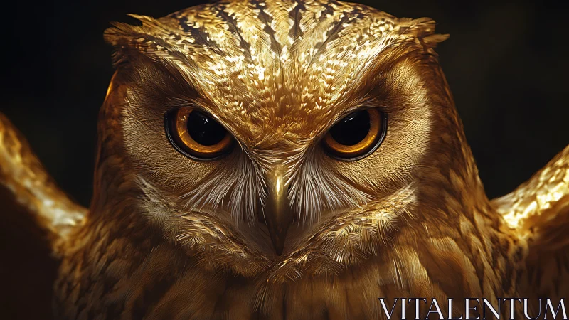Majestic golden owl close-up portrait in dramatic lighting.
