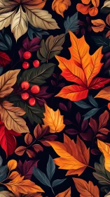 Autumn foliage pattern renders layered leaves with high chroma contrast
