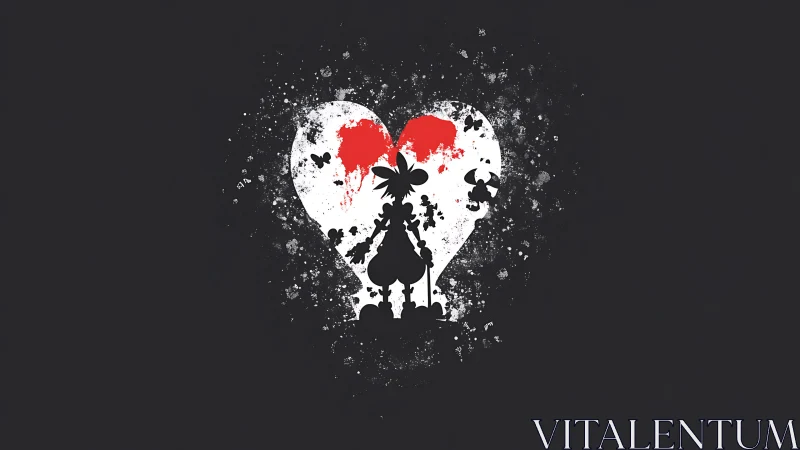 Silhouette Figure Within Shattered Heart Composition