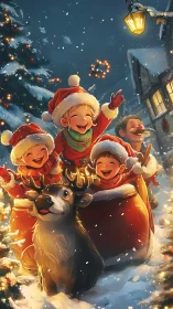 Children celebrate joyful sleigh ride through snowy village