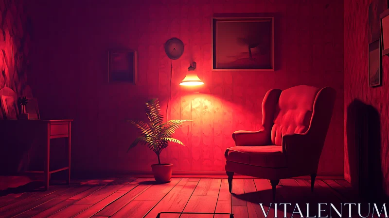 Velvet shadows lean toward the lonely crimson armchair