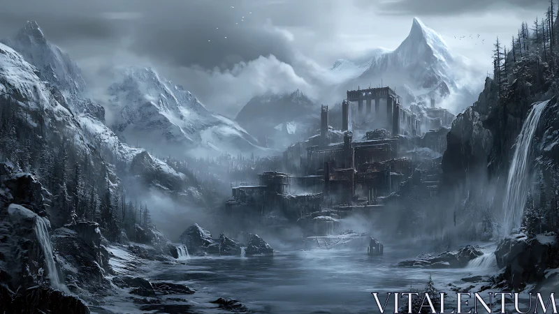Frozen citadel dreams in a valley of storm-bitten peaks