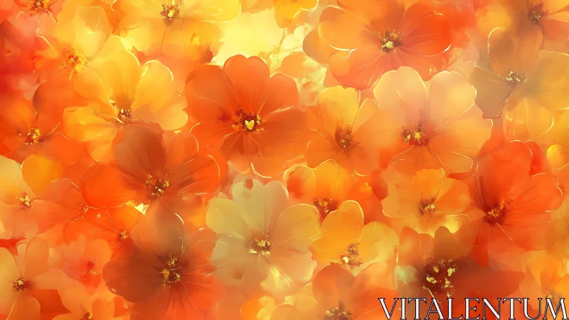 Dense Orange and Yellow Floral Pattern with Translucent Layered Blooms