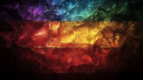 Molten rainbow bands carve vivid light through rough stone