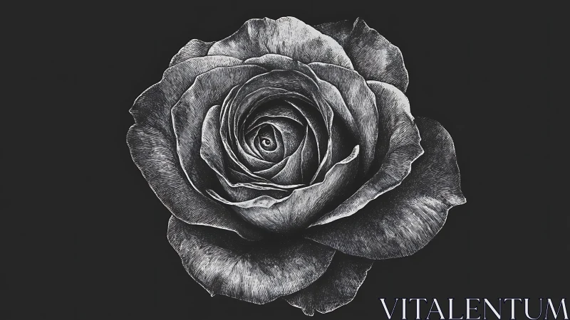 Monochromatic Rose Study: Intricate Graphite Rendering of Full Bloom.