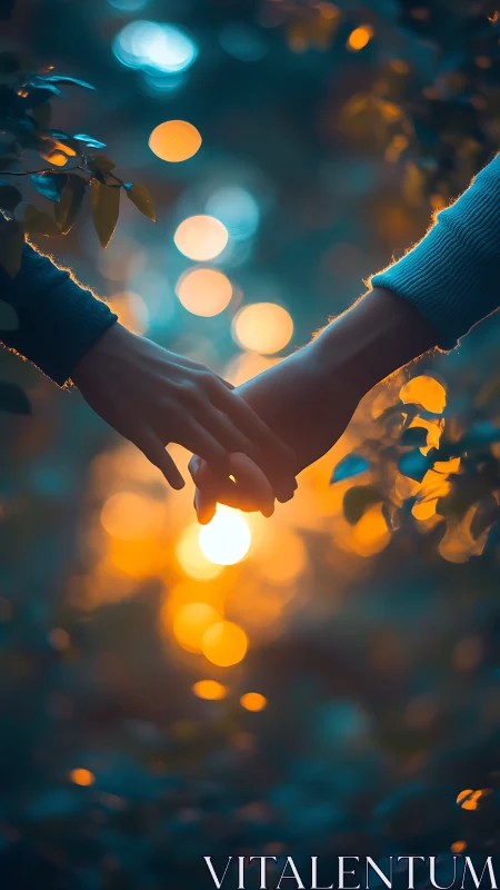 Bokeh Love: Hands Clasped in Neon Glow.