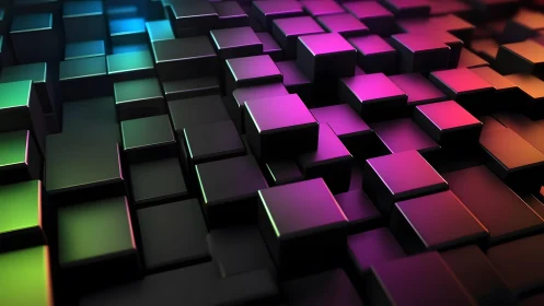 Vibrant 3D Cubes Abstract Art in Neon Gradient Lighting.