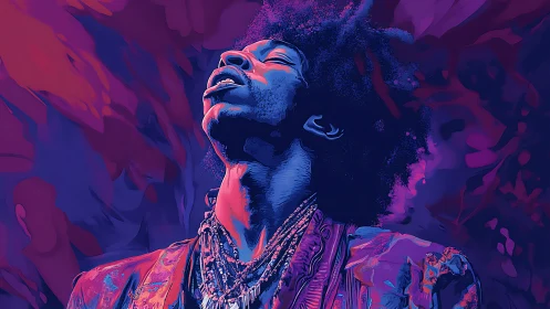 Digital portrait of musician in high-contrast duotone lighting