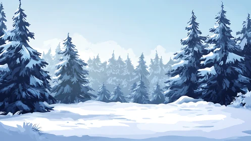 Winter Forest Landscape. Snow-Covered Evergreens.