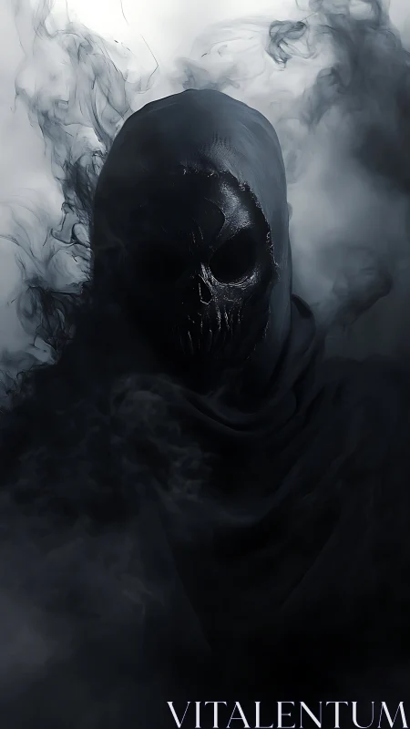 Hooded skeletal wraith emerging from dense swirling smoke.