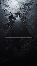 Dark geometric triangle on textured reflective surface.