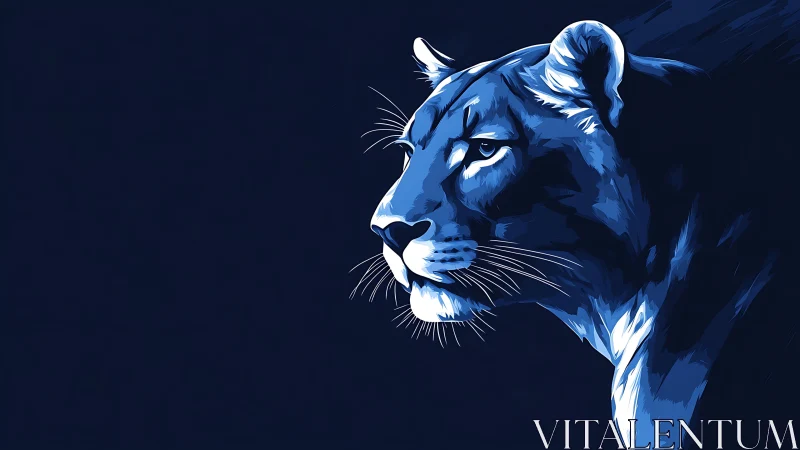 Blue Lioness Portrait: Digital Vector Illustration with Chiaroscuro