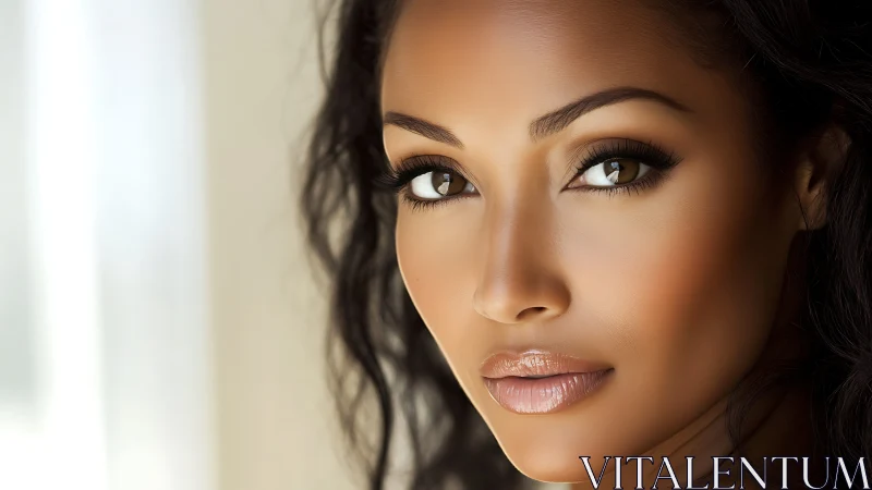 Warm sunlit portrait with soulful, expressive brown eyes.