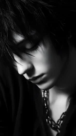 Soft shadows embrace a pensive young face in quiet focus