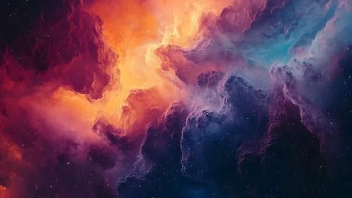 Vibrant cosmic nebula glows above deep star-filled void