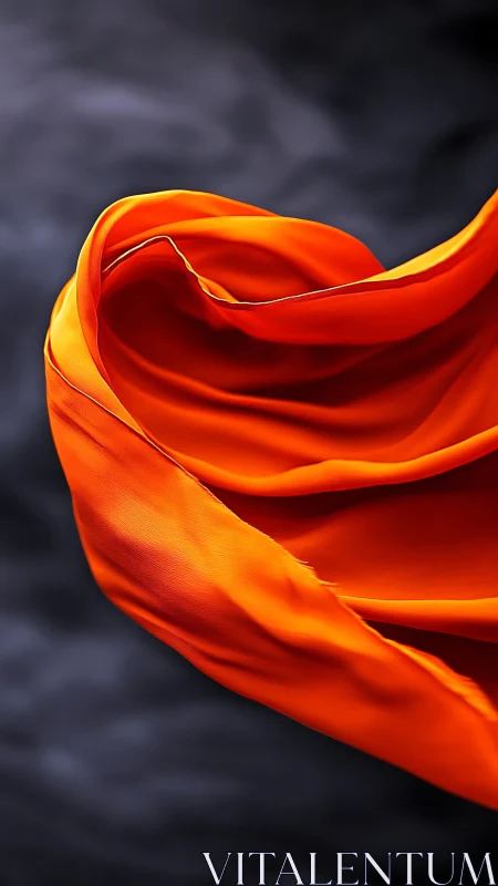 Orange fabric twists sharply against a dark blurred background
