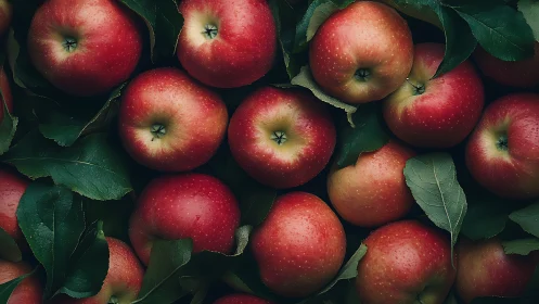 Red apples are arranged in a dense top-down photographic layout