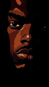 High-contrast vector portrait isolates facial planes with deep shadows