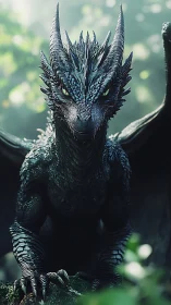 Forest-shadow dragon waits, emerald gaze guarding secrets.