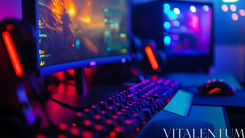 Neon-lit gaming rig hums softly beneath cinematic worlds