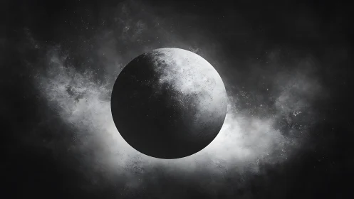 Lunar eclipse sphere with volumetric backlighting halo field.