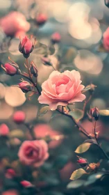 Pink roses with soft bokeh background.