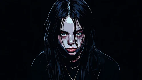 Moody digital portrait shows intense gaze in deep shadow