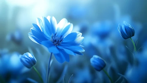 Silent blue blossom drifting through a dreamlit meadow.