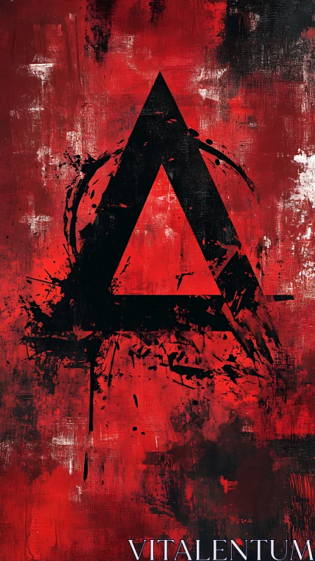 Crimson triangle rising through fearless splashes of black.