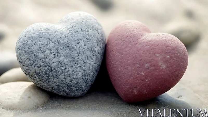 Two Heart-Shaped Stones Embrace in Sandy Stillness
