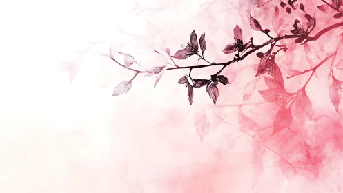 Minimal floral branch illustration on pink watercolor field.