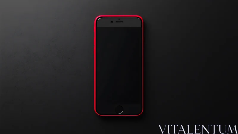 Red smartphone isolated against dark textured background
