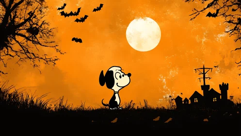 Small curious dog measures the size of a Halloween moon