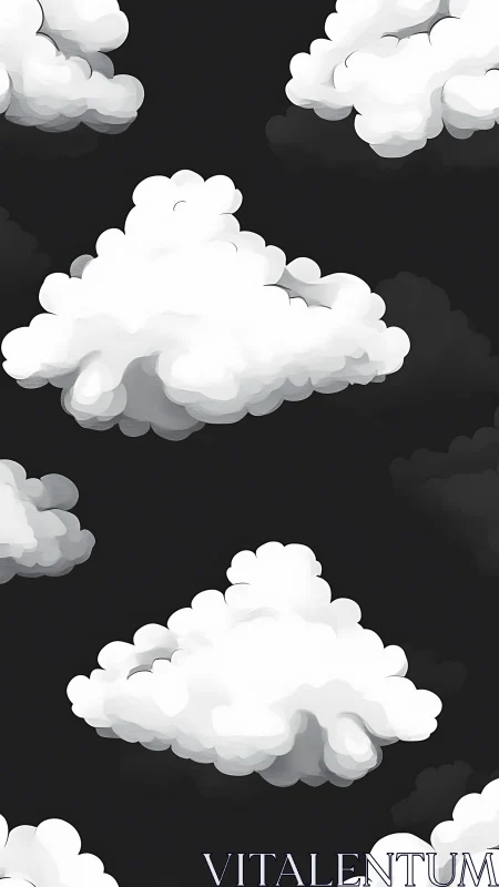 Layered white cloud clusters on uniform dark background.
