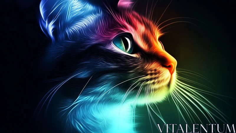 Luminous Feline Masterpiece Where Rainbow Fire Dances Across Midnight