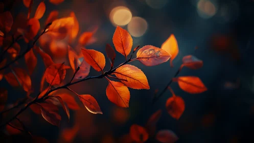 Vibrant autumn leaves in soft focus, moody nature photography.