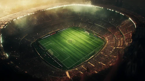 Floodlit football stadium glows above a packed evening crowd.