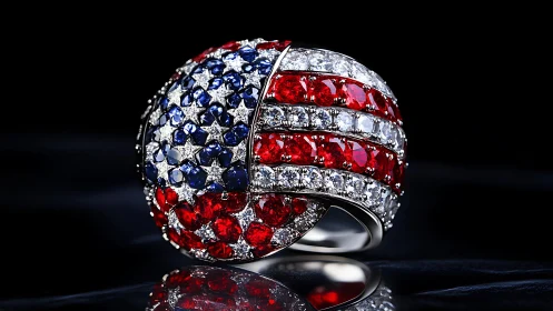 Patriotic gemstone ring displays sculpted American flag design