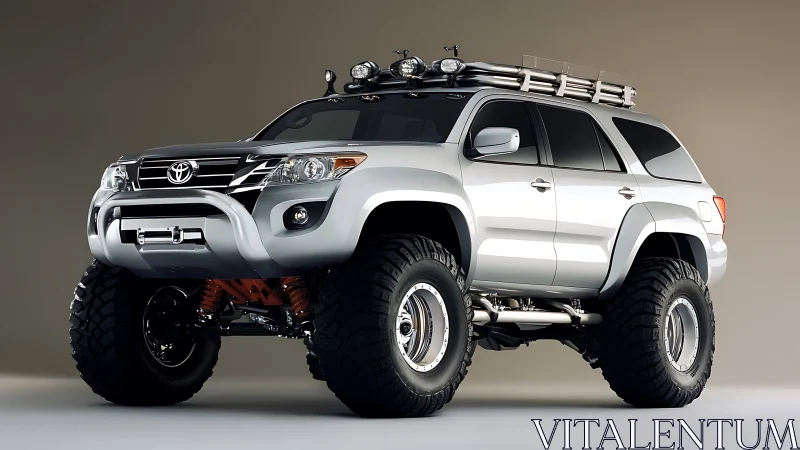 Titan-white off-road SUV towering on monster tires.