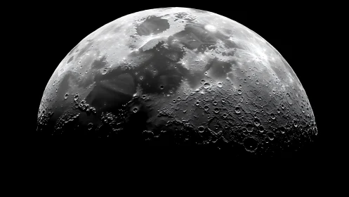 Detailed lunar surface with craters in sharp monochrome view.