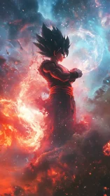 Celestial anime warrior channels dual-energy nebula vortex field