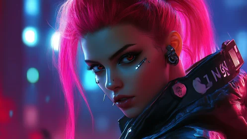 Cyberpunk portrait captures neon-lit augmented street operative