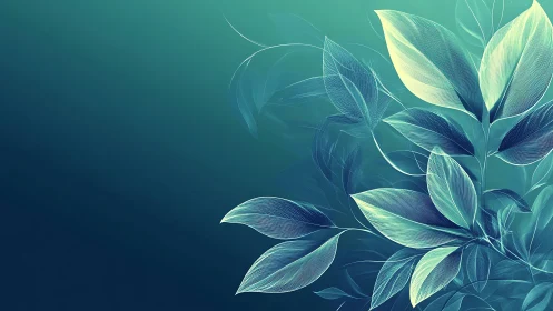 Ethereal teal leaves drift across a tranquil gradient field.