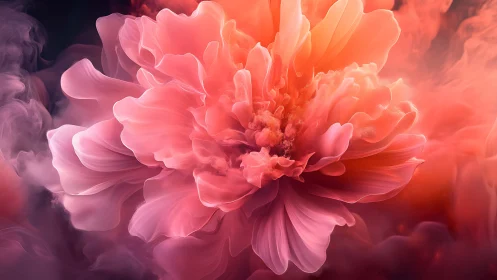 Multi-chromatic peony flower with volumetric atmospheric diffusion effects.