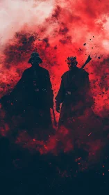 Dual dark figures in high-contrast red particulate atmospheric haze